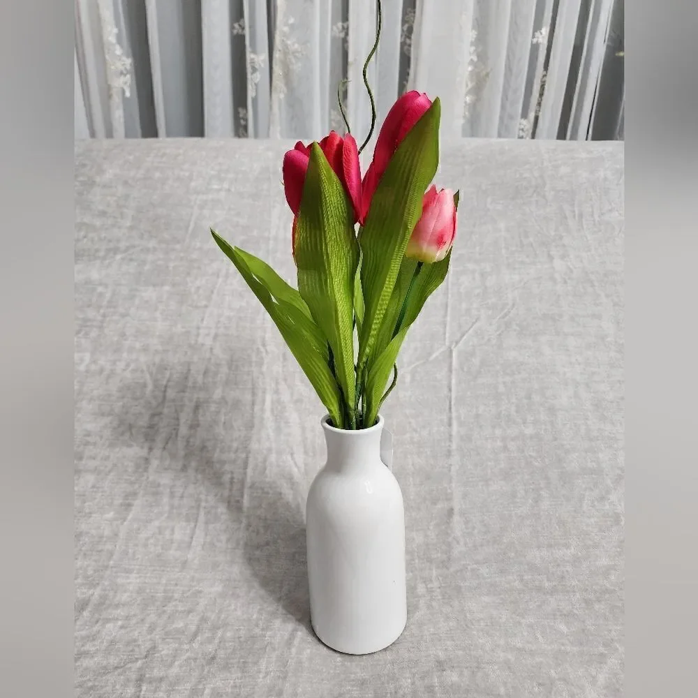 Rose Red Real Feel Tulip Arrangement in Glass Pot, 16